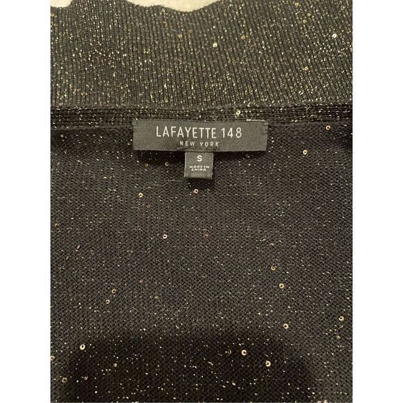 Lafayette 148 New York Sequin Metallic V-Neck Sweater Black Small Silk blend - Picture 9 of 10